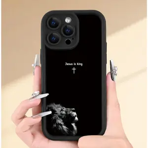 Jesus is King Christ Lion Pattern Case for iPhone 16 15 14 Pro Max 13 12 11 XR XS Plus Shockproof Non Slip Military-Grade Protection Silicone Cover