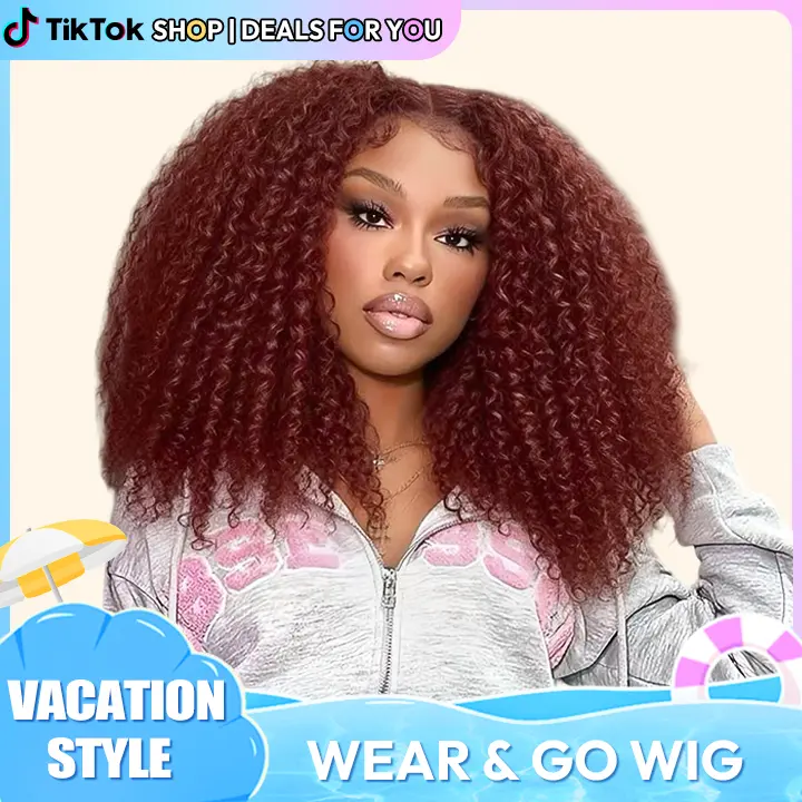 Reddish Brown Kinky Curly Human Hair Wigs | Glueless Wear And Go Lace Front Wig #Natural Hairstyles Black Girls #Deals for You Days