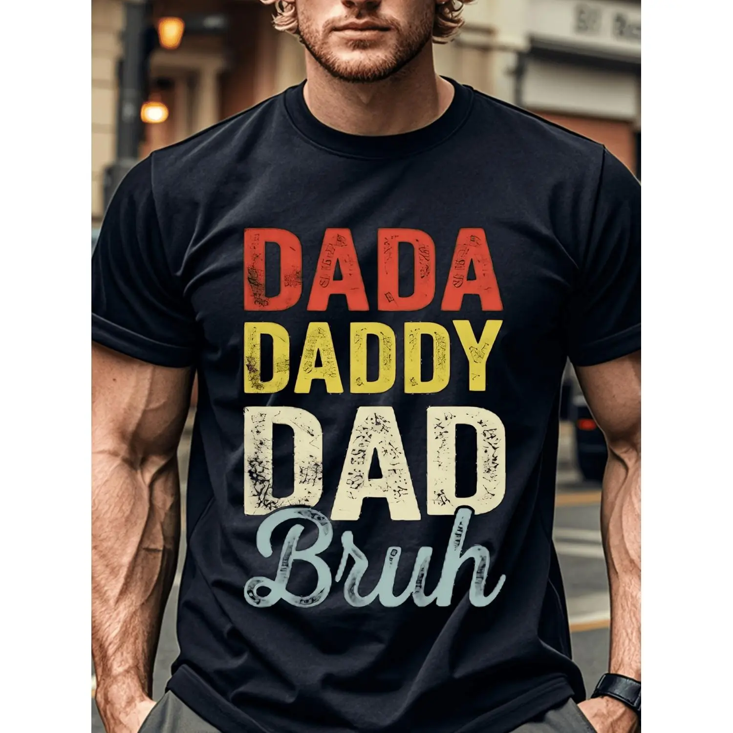 ad Daddy DADA Bruh T-Shirt Round Neck T-Shirt Short Sleeve Men Men Family T-Shirt Funny Gift T-Shirt Regular Fit Comfortable Stretch Fabric All-Season Wear T Shirts, Plus Size