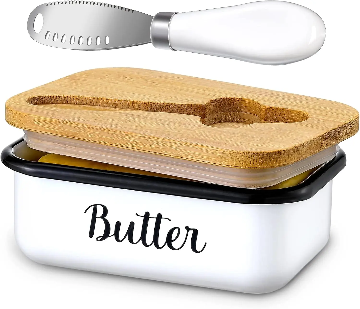 Stainless Steel Butter Dish with Lid & Curler Knife - Unbreakable Kitchenware Keeper Container with Double Silicone Sealing, for Farmhouse Kitchen Decor