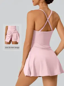 Women's Sporty Tennis Skirt with Detachable Padding, Stylish Cross Twist Hollow Back Design, Perfect for Yoga, Gym, Golf, Casual Wear Sports Skort