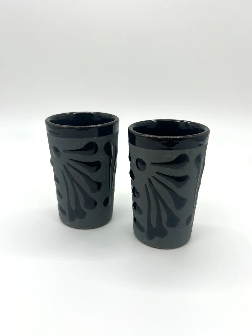 Mis Jarritos Clay Tequilero Shot Cup, Handmade Black Tequila Glass, Mexican Artisan Pottery, Mezcal Shooter, Rustic Home Bar Drinkware, Unique Gift (2Pack)