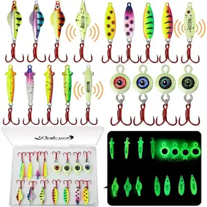 15-piece set Ice Fishing Jigs Ice Fishing Lures Kit Rattling Glow Ice Fishing Spoons for Bass Crappie Panfish Mens Fishing Gifts 15PCS