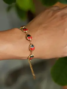 Ladies Bracelet Red Oil Dripping Ladybug Bracelet Exquisite Trendy Bracelet Stainless Steel 18k Gold Plated Waterproof And Anti Allergy Classic Fun And Sweet Style Jewelry Elegant Jewelry Bracelet