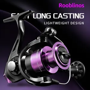 Rooblinos Unique Purple Design Spinning Fishing Reel, Foldable Handle for Convenient, Premium Full Metal Build, Powerful Smooth Drag, Long Casting Spool, Low Noise Operation, Suitable for Both Freshwater and Saltwater,  Performance & Great Looking Gear