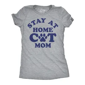 Womens Funny T Shirts Stay At Home Cat Mom Sarcastic Kitty Graphic Tee for Ladies Funny Womens T Shirts Cute Vintage Fashion Casual Ladies T-Shirt Gift Sarcastic Tops for Women Funny Cat Top Women's Novelty Light Grey