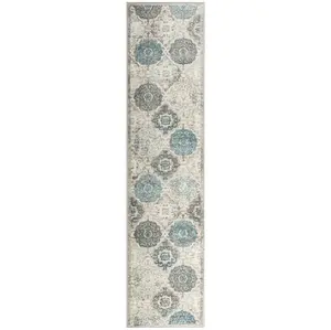 Home Dynamix Boho Andorra Transitional Damask Area Rug, Grey/Blue, 1'6"x7'2"