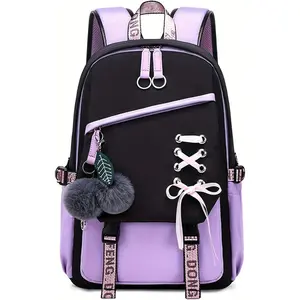 Girls Backpack Color-blocking Schoolbags for Girls Lightweight Bookbag Middle-School Elementary Backpack 20L