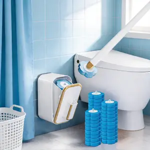All-in-One Toilet Wand Kit with 24 Disposable Refills Wall-Mounted Storage Caddy 360° Rotating Scrubber Head Three-Layer Deep-Clean Sponges Touch-Free Release Handle One-Year Bathroom Supplies for Toilet Sink and Tile Brush Lightweight Cleaner - Cleaning