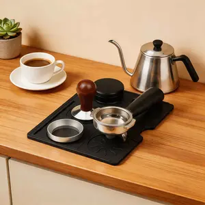 Coffee Press Pad with Handle Stand, Non-Slip Silicone Italian Press Pad, Heat-Resistant Bar Counter Protector, Fits Various Coffee Tools