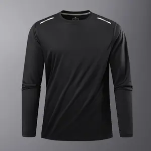 Men's Sports Long-Sleeve Shirt with Reflective Strips Breathable Lightweight Regular Fit for Everyday Athletic Wear Menswear