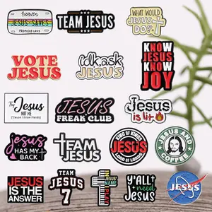 18 pcs creative and fashionable English "Jesus" badges, fun cartoon letter brooches, cute unisex chest flowers, hat and backpack accessories, jewelry gifts for friends, casual decorations Blind Bag