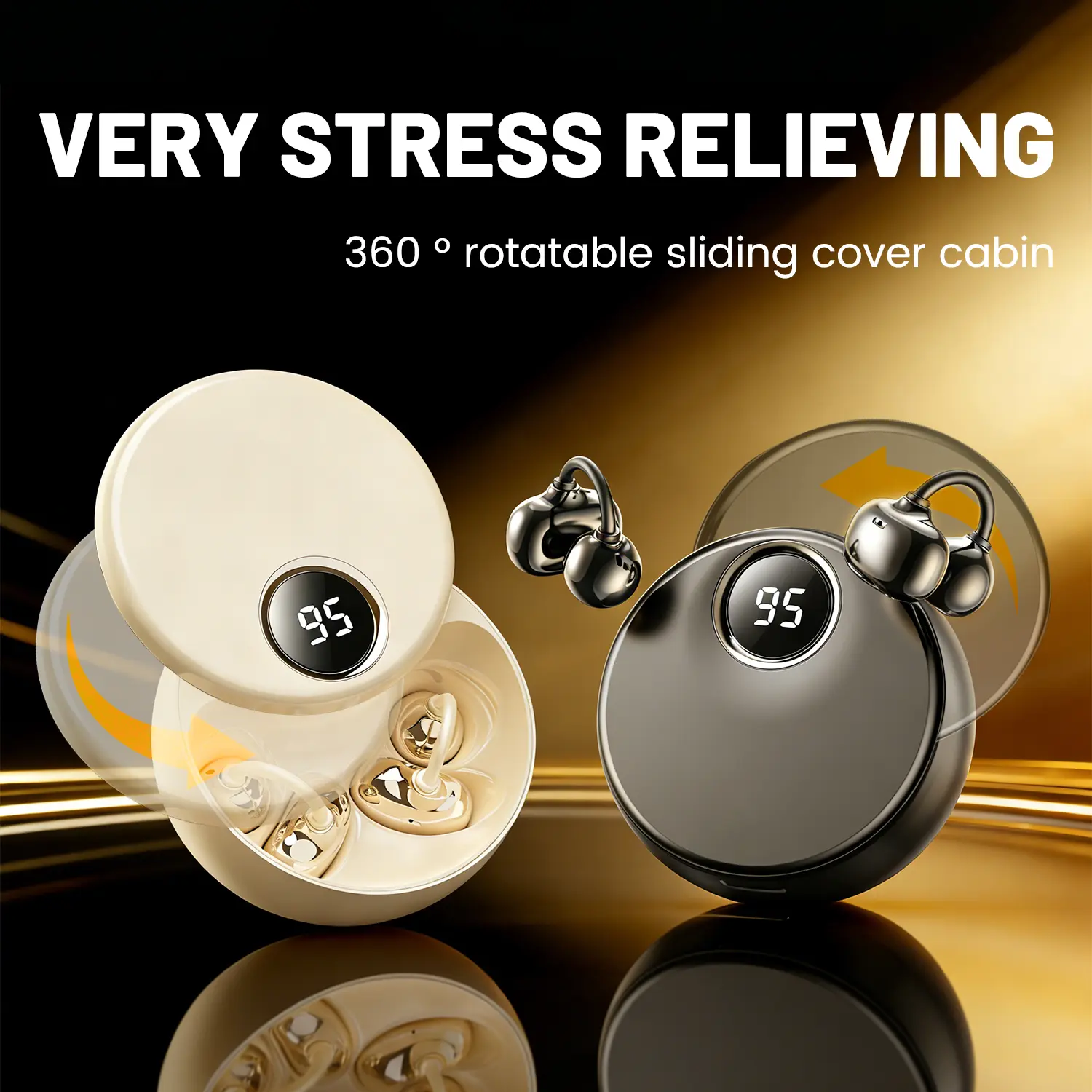 INSONIXN Wireless Bluetooth 6.0 Earbuds - Ear-Clip Comfortable Wear, 360° Rotatable Case Lid, Stress-Relief, Ultra-Long Battery, HD Audio Gadget for Sports, Gaming, Waterproof Electronic Charging Device