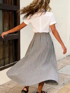 Women's Fashion French Vintage Plaid Pleated Zipper Skirt, High Waist Loose Fit, Casual Office Wear, Summer Street Style