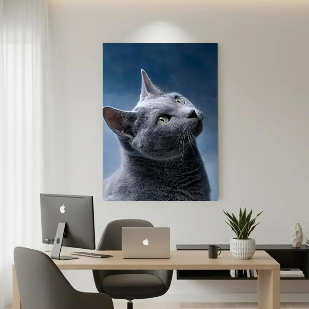 1pc Framed Canvas Painting - Cute Grey Cat, Decorative Artistic Wall Art with Vibrant Colors & Detailed Fur, 20 x 30 inches Wrapped Wooden Frame, Home Decor Gift for Living Room, Bedroom, Easter Celebration