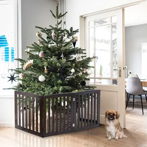 Segawe Entryway Indoor Wood Foldable Dog Pet Gate Fence 4 Panels, Brown