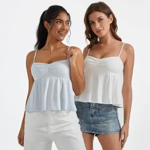 OMKAGI Cute Peplum Camisole Tops for Women Built in Bra Sleeveless Going Out Tank Top