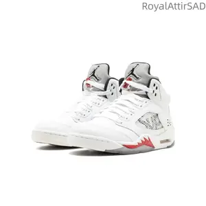 White retro anti-slip and wear-resistant retro basketball shoes for men