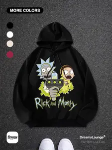 Rick and Morty Surprise Interview Graphic Print Loose Hoodie, Casual Breathable Funny Sweatshirt for Daily Wear, Home and Outdoor Activities