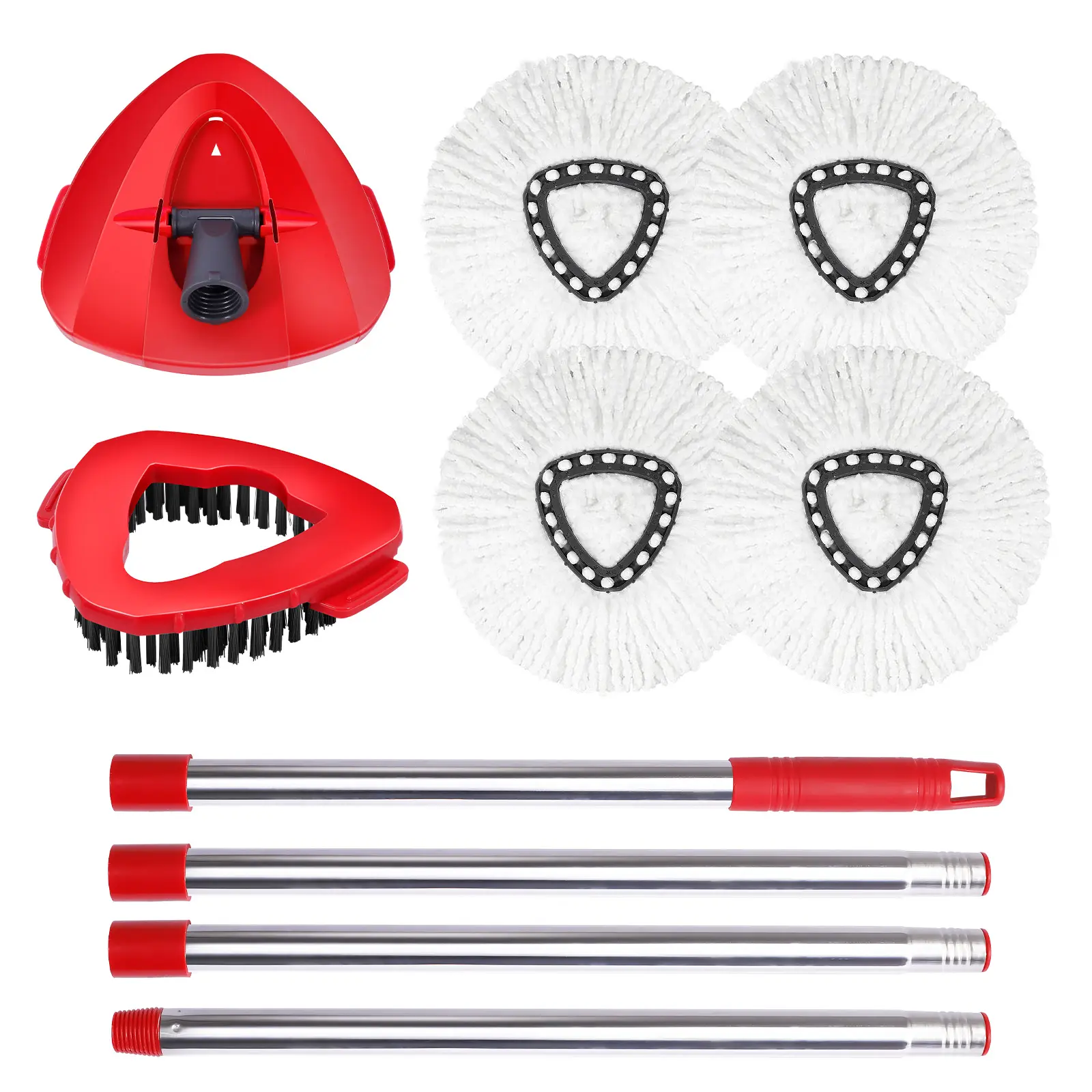 Oceda 4-Piece Triangle Mop Heads Replacement Set - Machine-Washable Microfiber Spin Refills with Bristle Scrubber Base, Removable Pads, Handles & Microfiber Towel for Kitchen, Tub Cleaning (Brush Compatible),dorm essentials,home essentials
