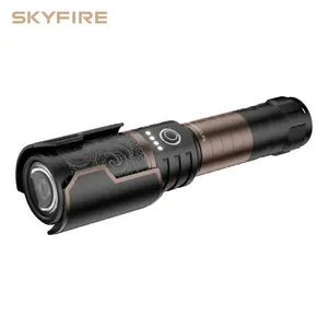 SKYFIRE LED Flashlight, Ultra-Bright Rechargeable Torch with Focus Lens – Waterproof, Zoomable, 6 Lighting Modes for Outdoor & Emergency Use