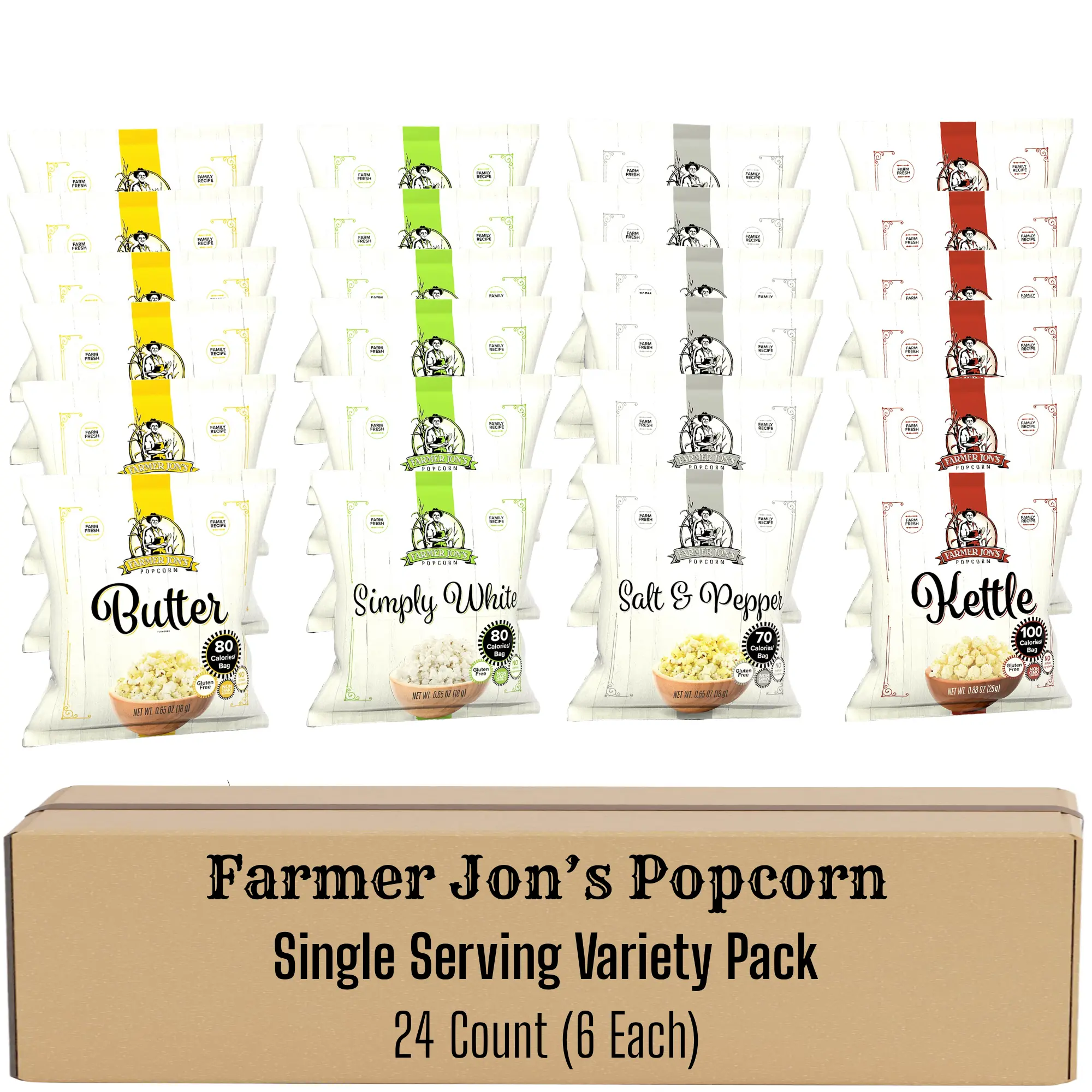 Variety Pack, 24 Count Ready-to-Eat Single Servings - Farmer Jon's Popcorn