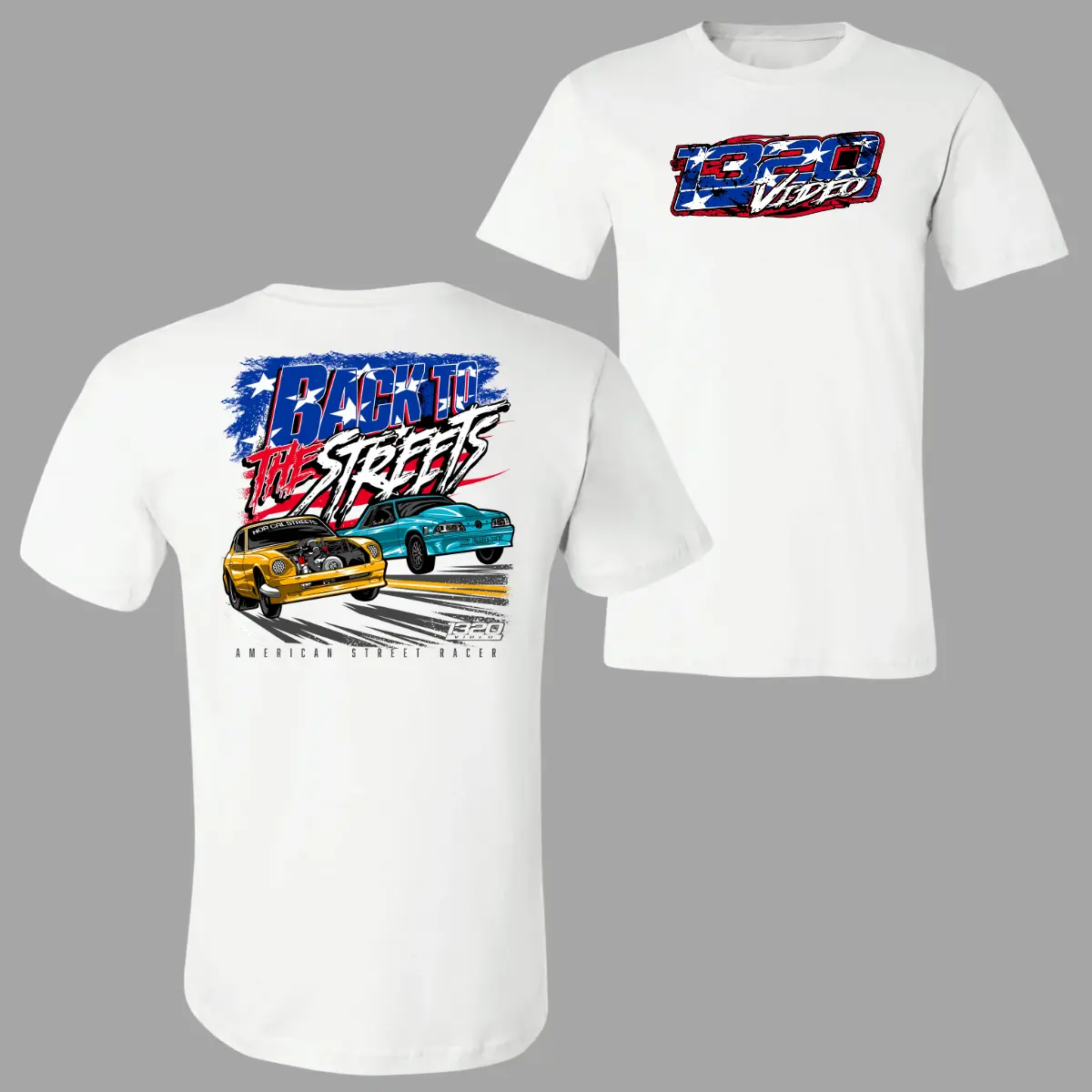Street Racing Tshirt with 2-Sided Muscle Cars Graphic, Unisex Casual Cotton Top, Vintage Shortsleeve for Car Meets & Enthusiasts, Tops, Custom Printed, Racing Enthusiast, Round Neck, Menswear