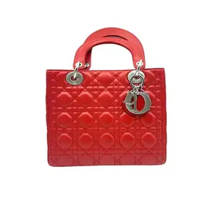 Pre-owned Dior hz9 Lady Bag — Red, Medium (Five Compartments), Matte Lambskin 71685