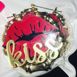 Large Kiss Bamboo Earrings