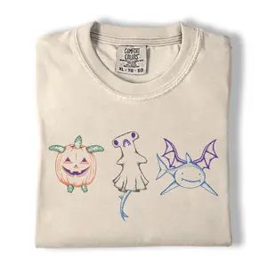 Comfort Colors Halloween Shark Shirt, Pumpkin Turtle T-Shirt, Funny Hammerhead Ghost Tee, Spooky Ocean Animals Graphic Top