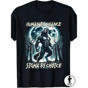 Men's Retro Pattern T Shirt Life Is Accidental Choose The Wolf And The Moon Wolf And Moon Design Casual Short Sleeve Summer Top Machine Washable Black Humor Shirt Men Gift of Choice Fun Apparel Bold Text Design Regular Fit