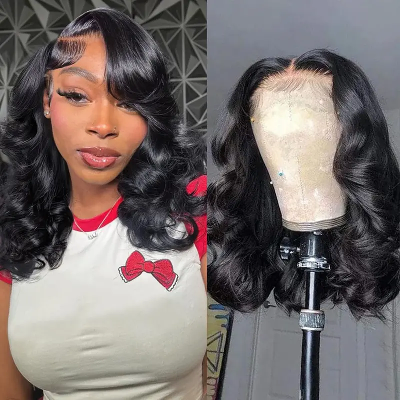 16 Inch Bob Wig Human Hair 13x4 Lace Front Pre Plucked Body Wave Wig 180 Density Amazon.com : Vigriss 16 Inch Bob Wig Human Hair 13x4 Body  main image 2