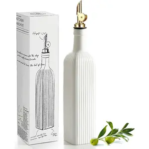 18 oz Olive Oil Dispenser Bottle for Kitchen, Ceramic Oil Bottle with Automatic Stainless Steel Pourer (Golden Pourer)
