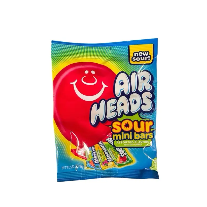 New Air Heads Sour Mini Bars Assorted Flavors- Sour Lemon Berry, Sour Blue Blast, Sour Watermelon Punch- 1 Bag (3.62 oz)