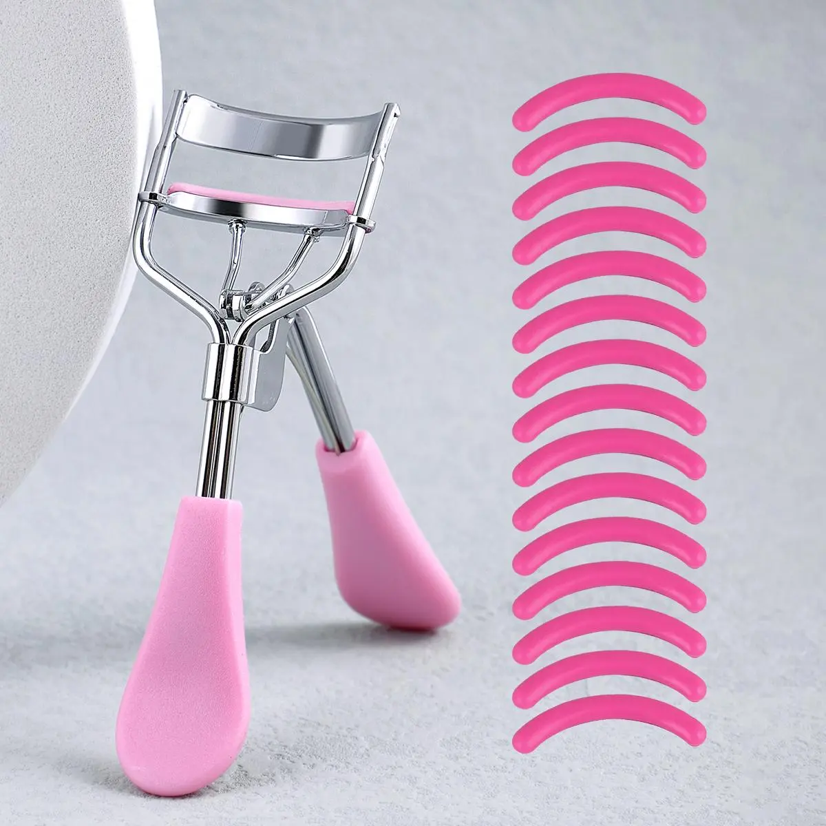 Portable Eyelash Curling Tools, 1 Count Stainless Steel Eyelash Curler with 15pcs Silicone Pad, Eyelash Curler Set, Professional Beauty Lash Makeup Tools for Lash Extensions, Curl Lashes