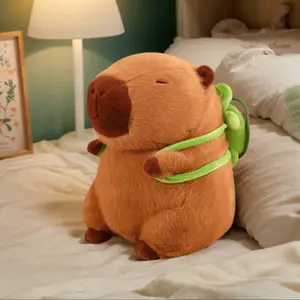 Adorable Deep Brown Capybara Plush Toy with Green Leaf Accents - Soft Polyester Stuffed Animal, Ideal for Christmas & Thanksgiving Gifts