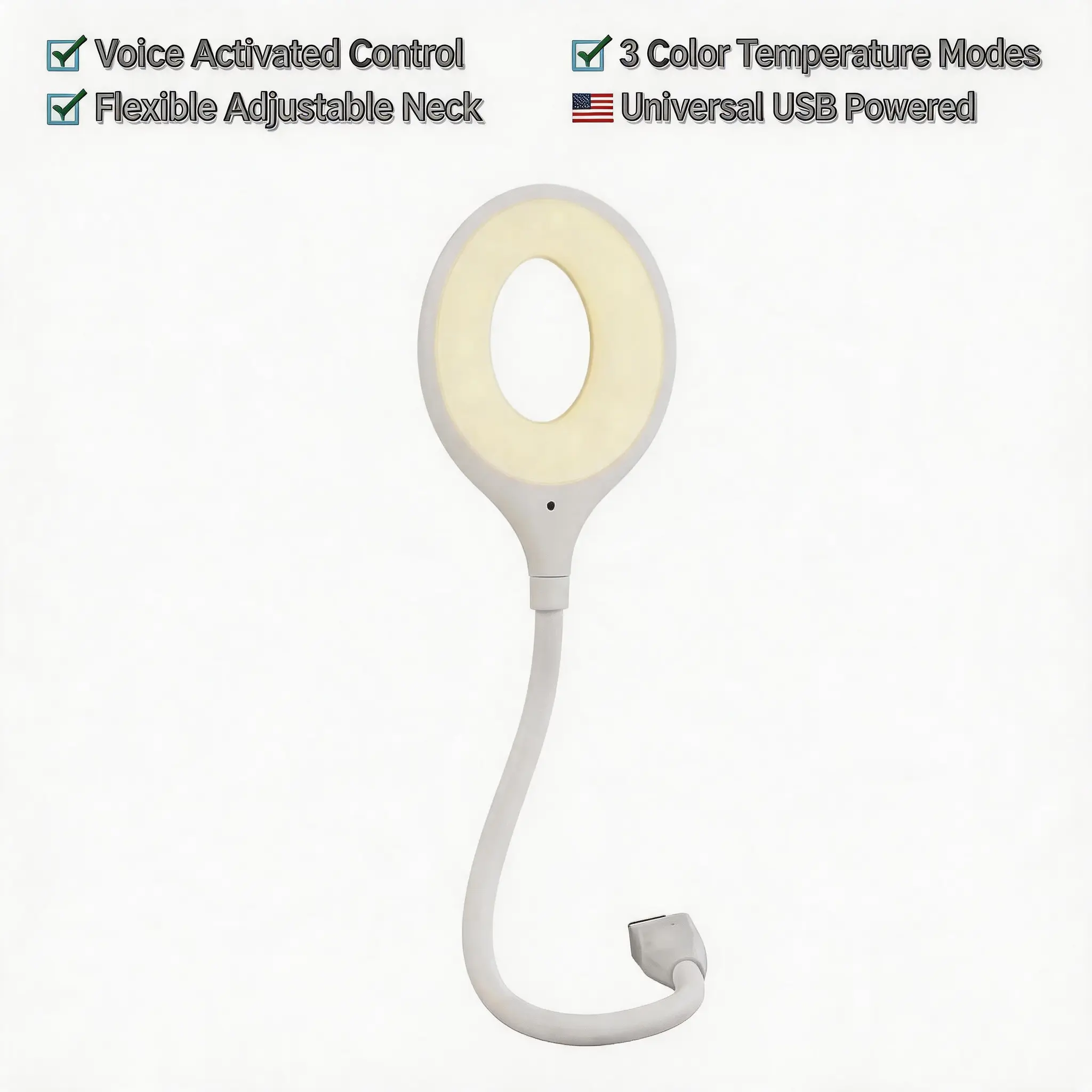 1pc Voice Control LED Reading Light - Flexible Gooseneck, USB Rechargeable, Smart Soft Light with Multi-Group Brightness Adjustment for Bedroom, Office