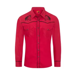 Men's Poly/Cotton L/S Horse Embroidery Western Shirts-PS560L-502