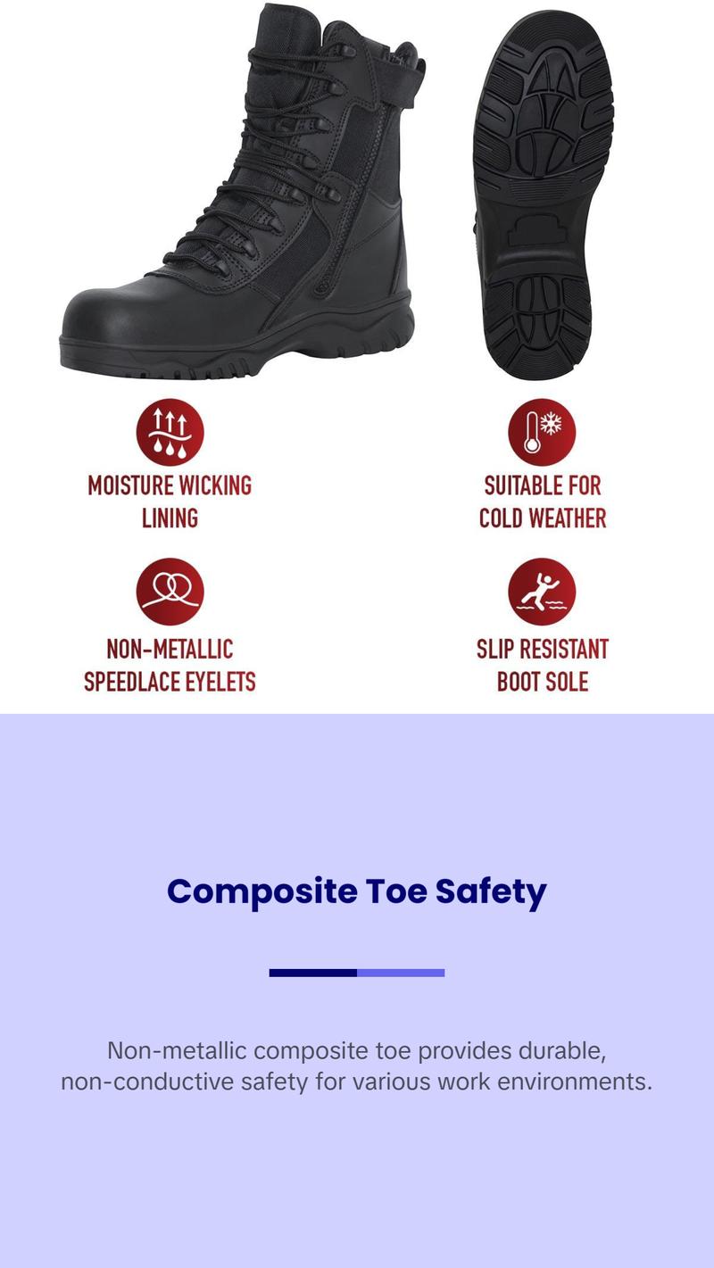 Rothco Forced Entry Tactical Boot With Side Zipper & Composite Toe   8 Inch