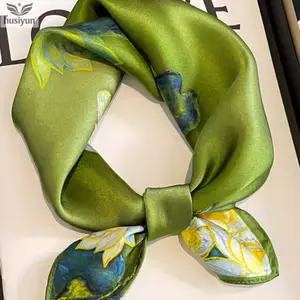 100% Mulberry Silk Women’s Square Scarf Decorative Neck Wrap Handkerchief Green Mulberry Silk Spring Fashion Luxury Headband/Headscarf