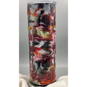Red, Orange, Yellow and Black Swirl Epoxy Tumbler