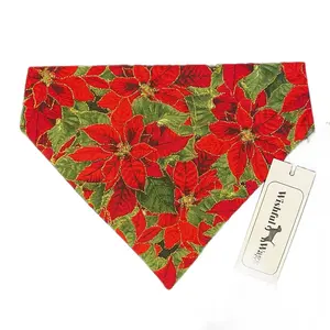 Poinsettia Golden Glitter Slip On Dog Bandana