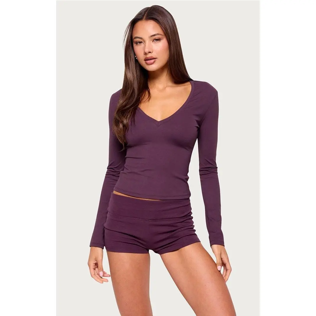 Edikted Women's Ferne Long Sleeve V Neck Top