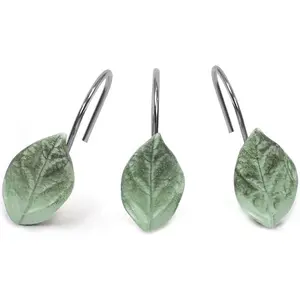 12PCS Leaves Shower Curtain Hooks, Decorative Shower Curtain Rings, Green Plant Leaf Shower Hooks Rustproof Stainless Steel, Bathroom Decor (Leaves)