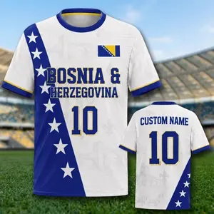 Personalized Bosnia and Herzegovina Soccer Jersey with Name and Number, Bosnia Football Fan Shirt Gift