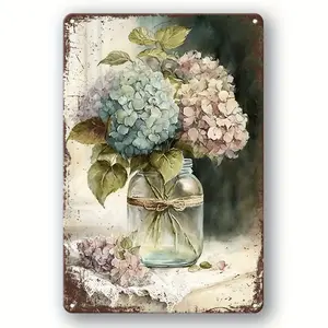 Vintage Hydrangea Flowers Art Decorative Metal Sign - Waterproof Wall Hanging Plaque for Home, Garden, Farmhouse - English Language, Multipurpose Retro Tin Sign for Kitchen, Cafe, Bar, Man Cave, Bathroom, Bedroom