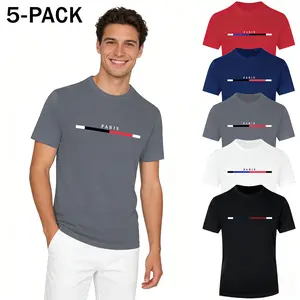 Men's 5-Pack Crew Neck Short Sleeve T-Shirts, Breathable Lightweight Stretch Tops for Summer Sports Casual Daily Wear