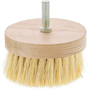 4" Wide Chalk and Wax Buffing Brush with 3/8" Drill Arbor -  Beechwood Base Design Prevents Water ,  /8" Bristles