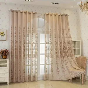 European Jacquard Half-Transparent Curtain, 100% Polyester Satin Weave, Ring Top Easy Hanging, Light Blocking Privacy