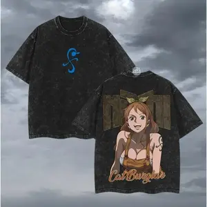 (Custom printing available)Nami One Piece Washed T-Shirt Oversized Cotton Tee Navigator Graphic with Weather Icons Cute Cool Streetwear for Anime Girls